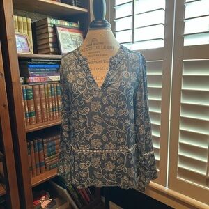 Kim Rogers Blue and White Floral Blouse